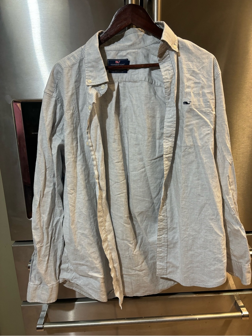 Vineyard Vines Men’s Light Blue and White Micro-Check Button-Up Shirt